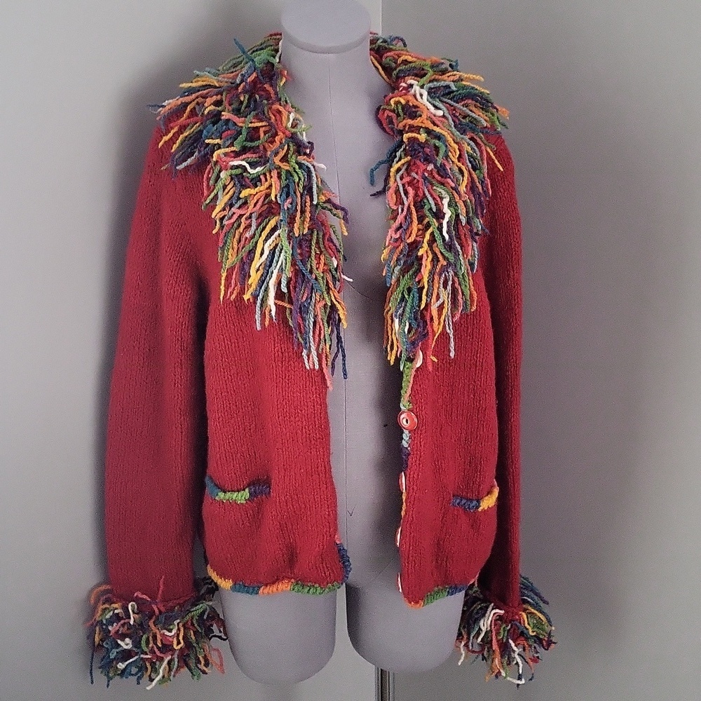 Invisible World 100% Wool Hand Knit Cardigan - Made in Bolivia - Picture 13 of 15
